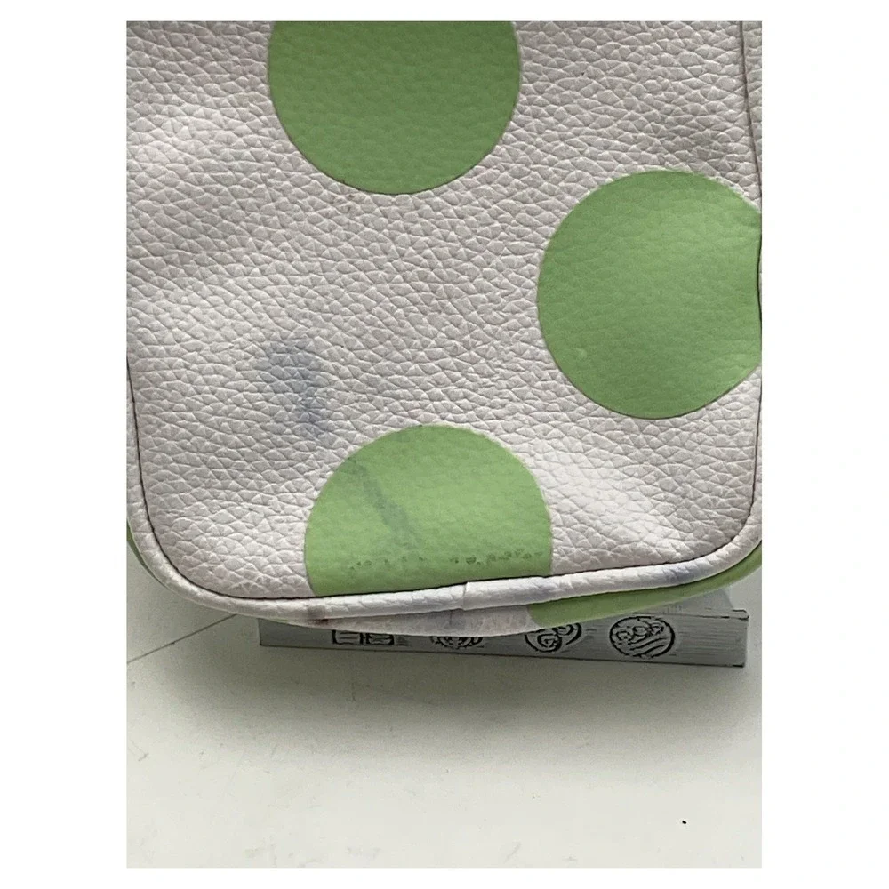 Mario Badescu Polka Dot‎ Cosmetic Bag White Green Faux Leather Travel Pouch 6.5
